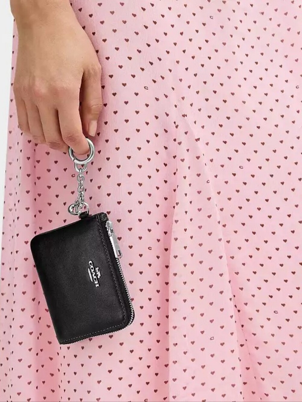 Coach Black Leather Zip Card Case with Keyring - Picture 2 of 4